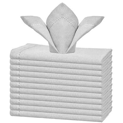 GLAMBURG Cotton Dinner Napkins Set of 12, Cloth Dinner Napkins 18x18, Soft and Comfortable Cocktail Napkins, Wedding Dinner Napkins with Mitered Corners and Hemstitched - Light Grey