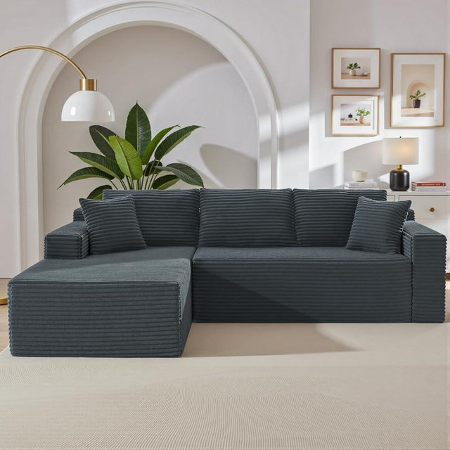 105 Inch Cloud Sectional Couch,Modern Modular Sectional Sofa with Deep Seat,Corduroy Boneless Couches with L-Shape Chaise for Living Room Bedroom,No Assembly Required (Dark Grey, Left Facing Chaise)