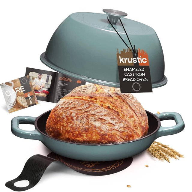 Enameled Cast Iron Dutch Oven for Sourdough Bread Baking | 6 Quart Oval Pot with Lid | 10 Inch Ceramic Enamel Thick Coated Cookware with Non Stick Silicone Baking Mat for Cooking | 6 Qt | Sea Salt