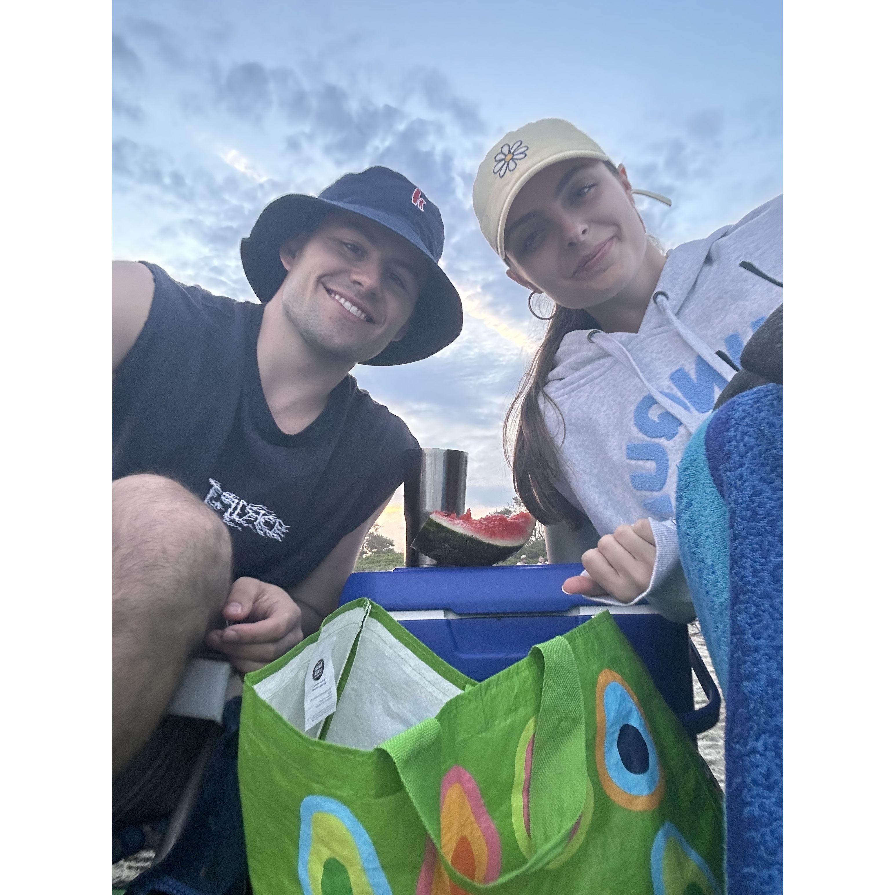 On the 4th of July ready to watch the fireworks at the beach in Ogunquit, ME