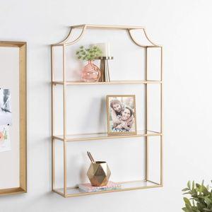 Kate and Laurel Ciel Glam 3-Tier Scalloped Wall Shelf, 20 x 30, Gold, Modern Shelving with Glass Tiers