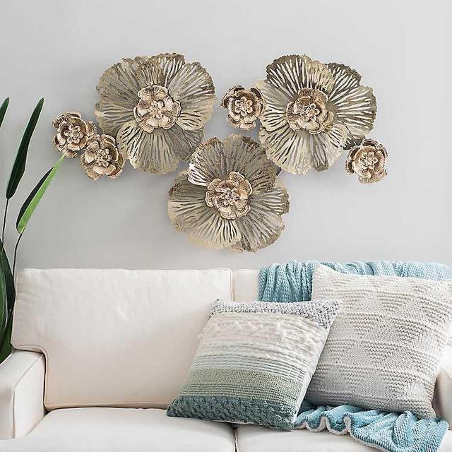Metallic Floral Collage Wall Sculpture