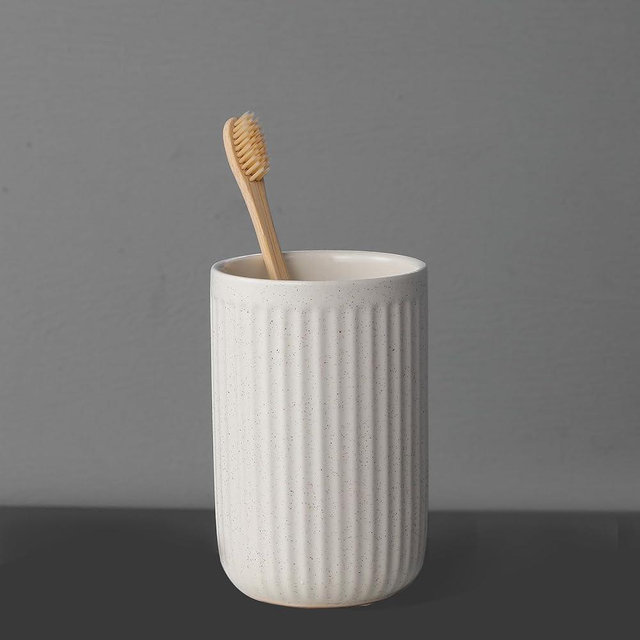 BSDISP Toothbrush Holders for Bathrooms - 1 Cups Ceramic Toothbrush Toothpaste Holders, Beige Bathroom Tumbler Cups Reusable Toothbrush Mouthwash Cup, Bathroom Counter Organizer