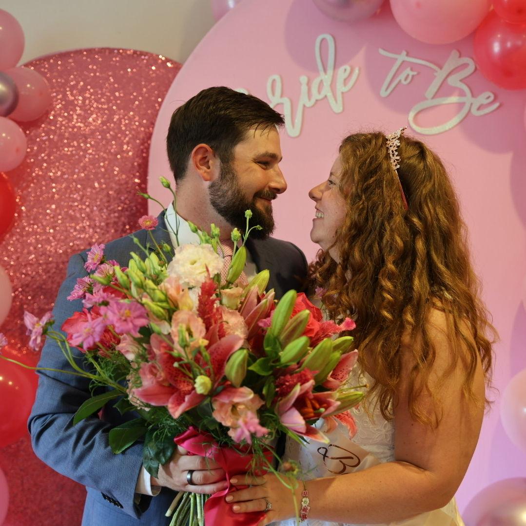 Rachel surprised with flowers at her bridal shower!