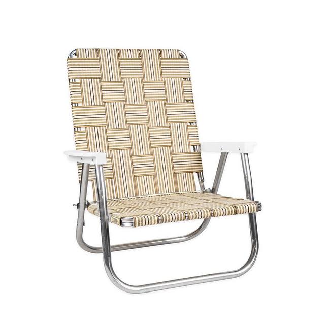 Lawn Chair USA Experience The Ultimate Beach Relaxation with The Tan Stripe Beach Chair – Lightweight, Durable, and Perfect for Summer!