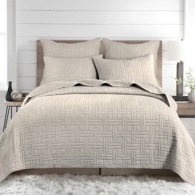 Melange Stitch Natural Full/Queen Quilt Set
