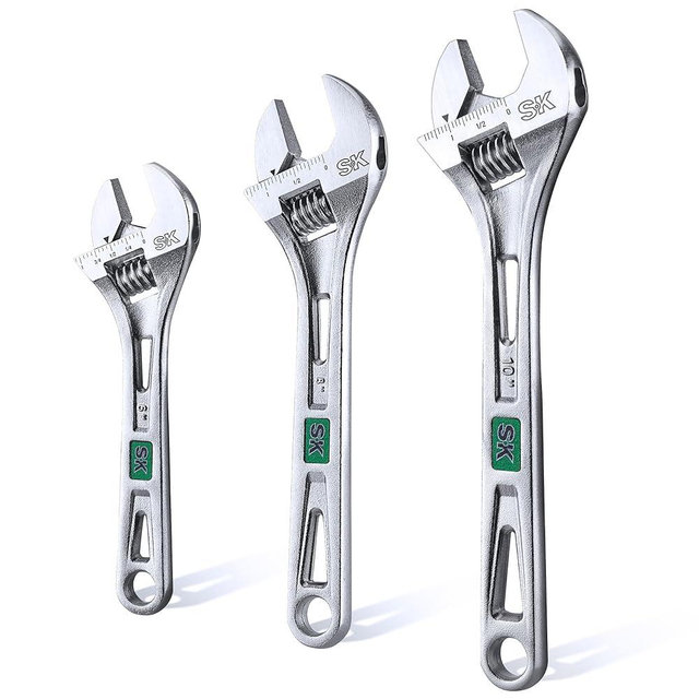 SK 3-Piece Adjustable Wrench Set, 6-Inch, 8-Inch, 10-Inch, Cr-V Steel, SAE & Metric Scales