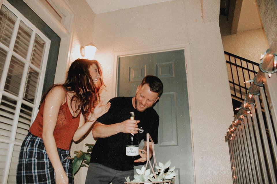 Probably explains itself... the champagne got all over us, but we know how to laugh it off.