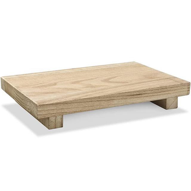Wood Riser Tray Soap, Stand Soap Tray for Kitchen Sink, Wood Pedestal for Kitchen Counter Sink Stand Decorative Rustic Bathroom Dishes for Plant Bottles Candles Display (Natural, 9 x 6 Inch)