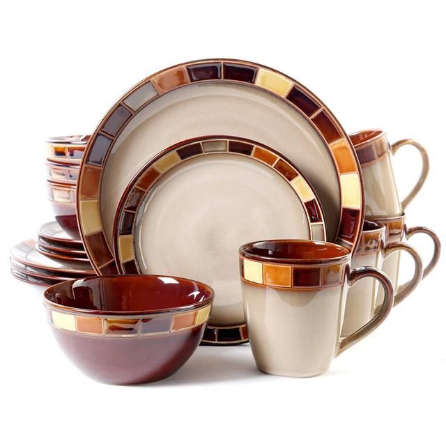 Gibson Casa Estebana 16-piece Dinnerware Set Service for 4, Beige and Brown