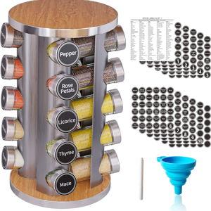 Revolving Spice Rack Set with 20 Spice Jars, Kitchen Spice Tower Organizer for Countertop or Cabinet -- Carousel Storage Includes 386 Spice Labels -- Desktop Rotating Seasoning Organizer