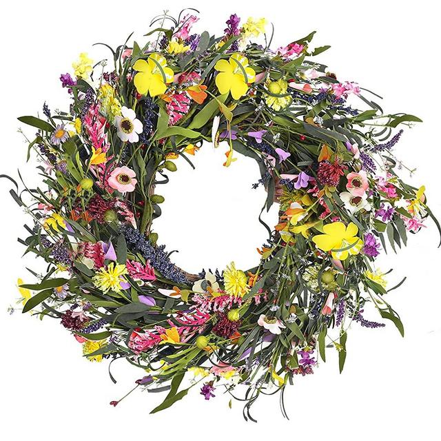 Sggvecsy Daisy and Lavender Wreath 22’’ Wildflower Wreath Spring and Summer Wreath Artificial Spring Wreath Silk Summer Wreath for Front Door Home Wall Wedding Festival Farmhouse Holiday Decor