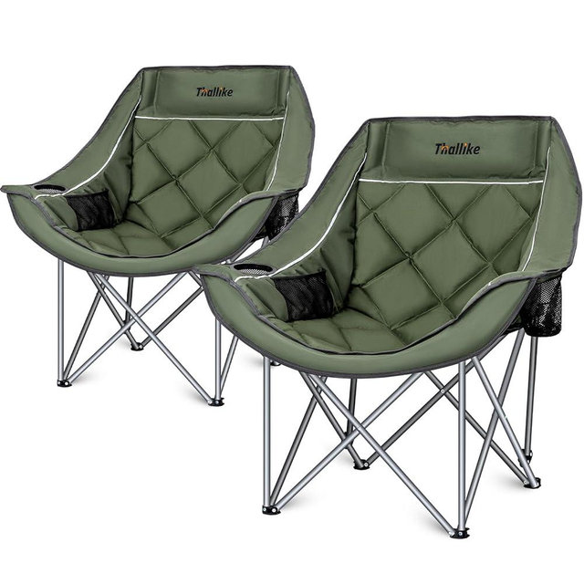 Oversized Camping Chair, Portable Folding Padded Camping Chairs with Cup Holder and Carry Bag, Heavy Duty Outdoor Camping Chairs for Adults, Up to 400Lb, for Fishing Sports (Green-2 Pack)