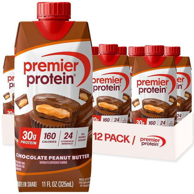 Premier Protein Shake, Chocolate Peanut Butter, 30g Protein, No Added Sugar, 24 Vitamins & Minerals to Support Immune Health, 11 fl oz, 12 Pack