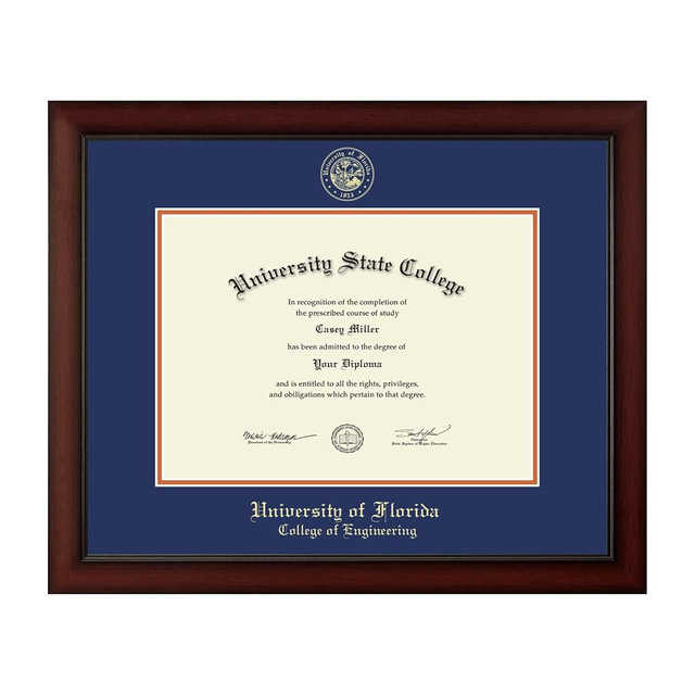 Framerly - University of Florida College of Engineering 16" w x 11.5" h Diploma Frame - Fits a bachelor's, master's and phd - Gold Embossed Diploma Frame