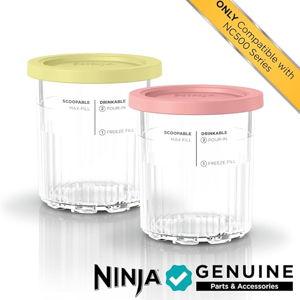 Ninja Creami Deluxe Pints 2 Pack, Compatible with NC500 Series Creami Deluxe Ice Cream Makers, Genuine Ninja Pint, BPA-Free & Dishwasher Safe, Color Lids, 1 Pint Each, Clear/Coral/Yellow, XSKPNTLD2