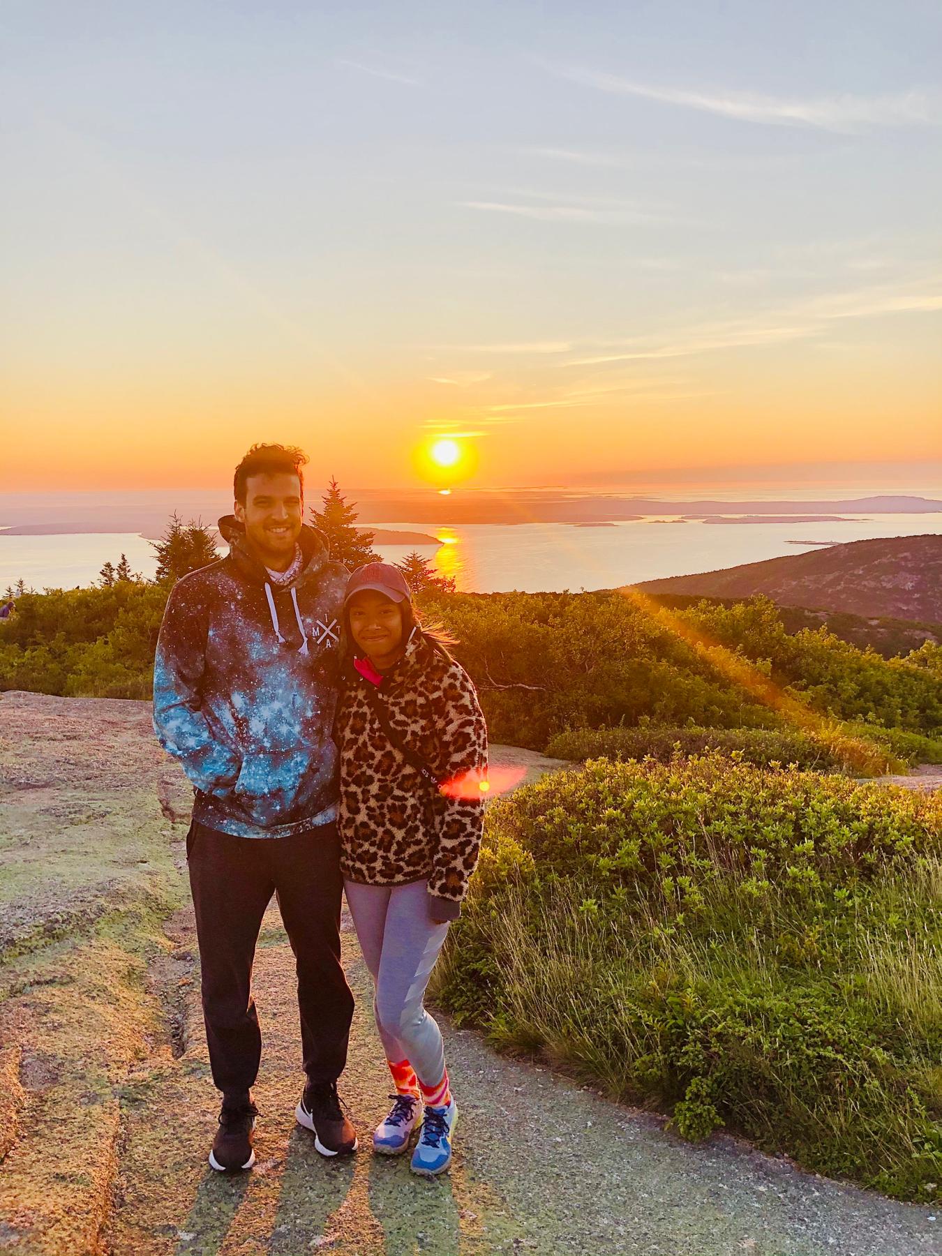 Catching the earliest point of sunrise in the US. August 2020 on Cadillac Mountain (ME).