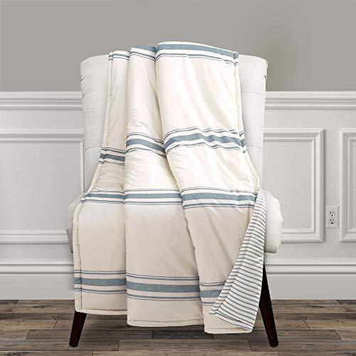 Lush Decor, Blue Farmhouse Stripe Throw Blanket, 60" x 50"