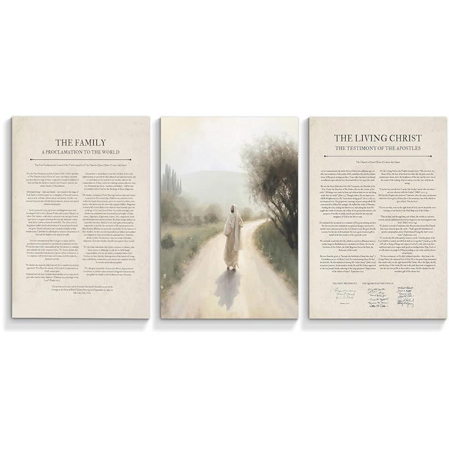 QUTBAG 3 Piece The Living Christ Family Proclamation Canvas Wall Art - Jesus Painting Mormon Art Poster - Latter Day Saint LDS Pictures Print - Christian Catholic Bible Verse Decor 16x24in Unframed