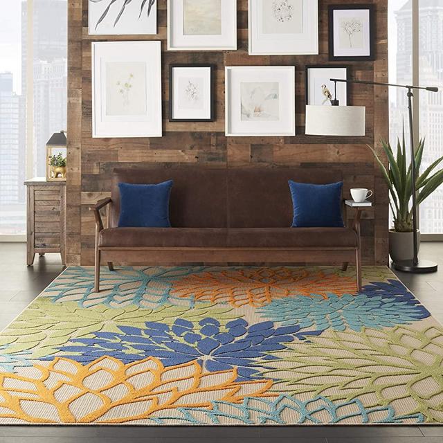 Nourison Aloha Indoor/Outdoor Floral Blue Multicolor Area Rug (7'x10')
