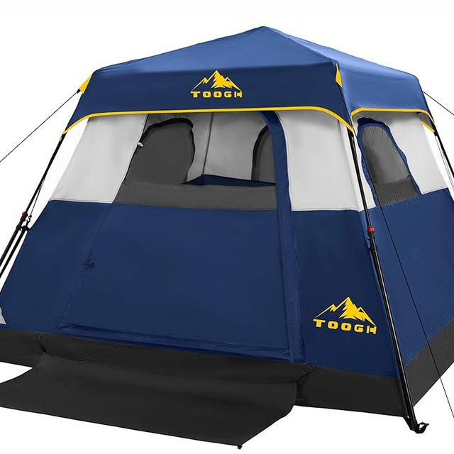 Toogh 3/4 Person Camping Tent with 1 Door, 4 Windows, and Upgraded Ventilation– Instant Setup, Waterproof, 8'x 8'x 67''Oxford Fabric Floor Pop Up in 60 Seconds Includes Rainfly and Backpack