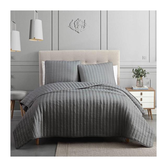 King 3pc Moonstone Quilt Set Dark Gray - Riverbrook Home