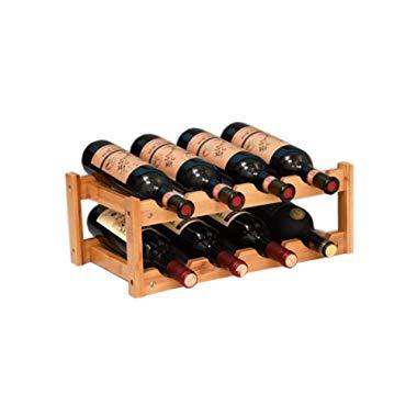 RIIPOO 8-Bottle Wine Rack, 2-Tier Nature Bamboo Wine Display Rack, Free Standing and Countertop Wine Storage Shelf