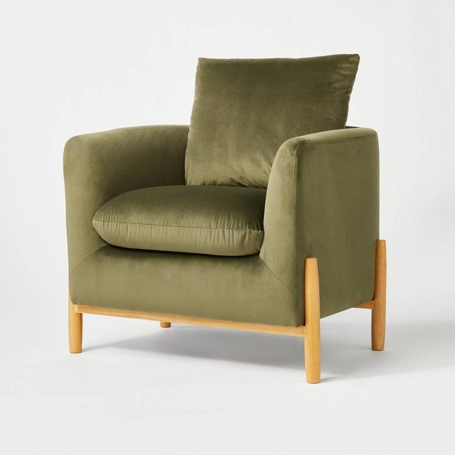 Elroy Accent Chair with Wooden Legs Olive Green Velvet - Threshold™ designed with Studio McGee