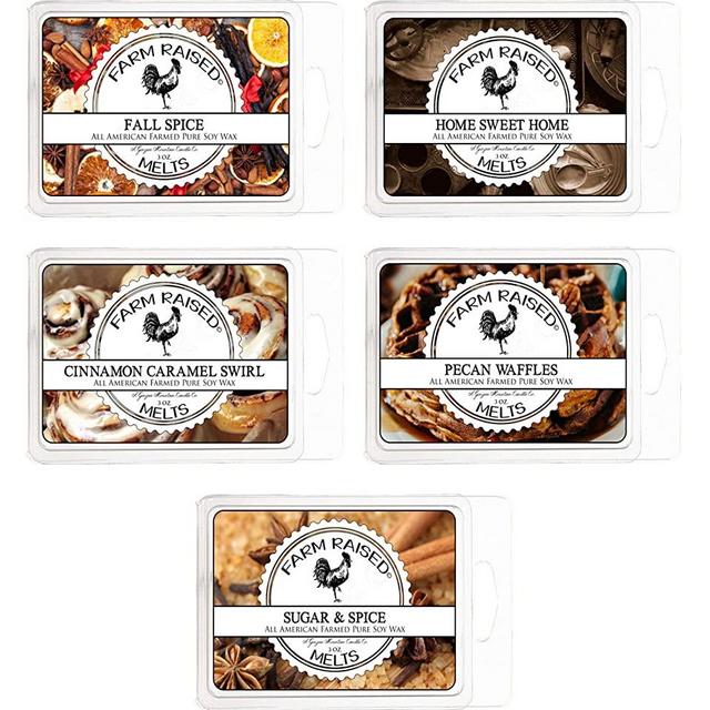 Farm Raised Candles Fall Spice Scented Wax Warmer Melts, 5 Pack. 15 Ounces. 100% All American Natural Soy. Hand-Crafted Paraffin-Free. Scented Wax Melts, Warmer Cubes. Bakery Scents