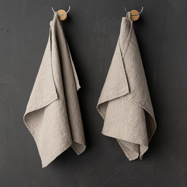 Set of 2 Linen Hand Towels Natural