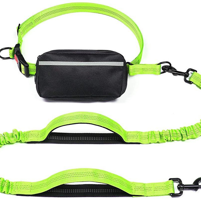 iYoShop Hands Free Dog Leash with Zipper Pouch, Dual Padded Handles and Durable Bungee for Walking, Jogging and Running Your Dog (Large, 25-150 lbs, Green)