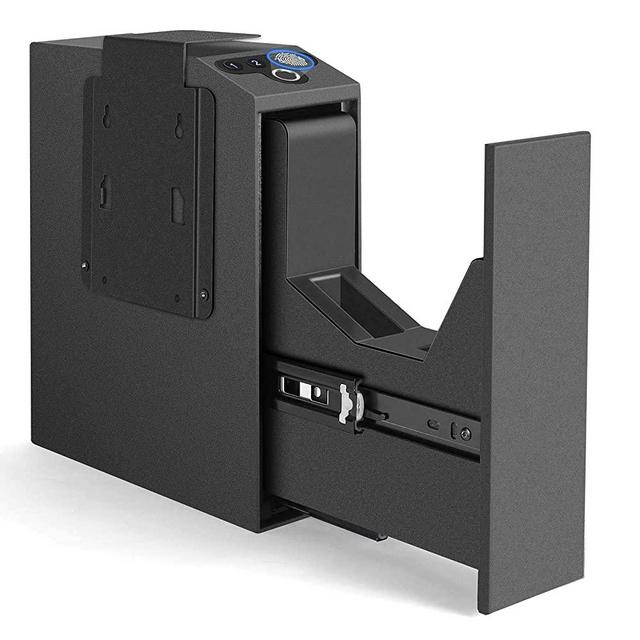 LANGGER V Biometric Slider Handgun Gun Safe for Nightstand, Desk, Bed Side, Truck - Auto Sliding Door Fingerprint Hand Gun Safe for Pistol -with Fingerprint, PIN Code, Key Access