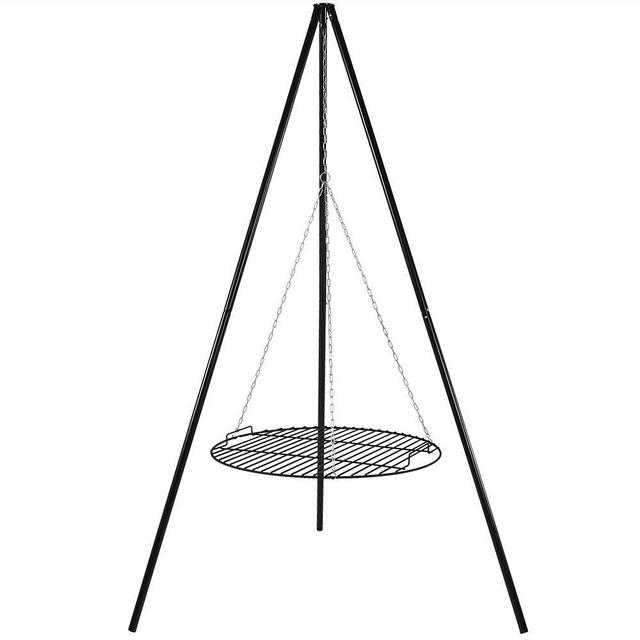 Sunnydaze Tripod Grilling Set - Black Fire Pit Cooking Grill Grate - Outdoor BBQ - Camping Cookware Accessory - Durable Steel Construction - 22 Inch Diameter