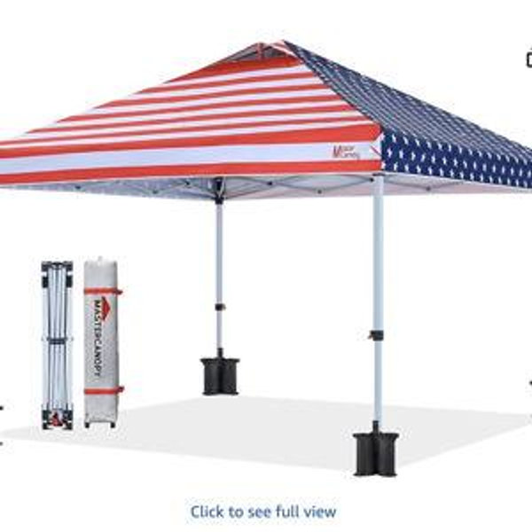 MASTERCANOPY Durable Pop-up Canopy Tent with Roller Bag (10x10, Red or American Flag)