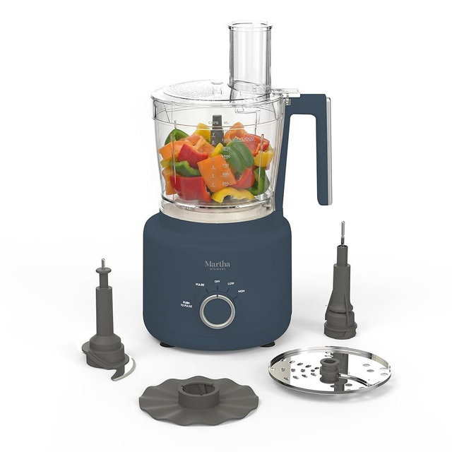 Martha Stewart Food Processor, 10-Cup Electric Chopper for Slicing, Shredding, Mincing and Puree, BPA-Free Twist & Lock Bowl, 3 Multipurpose Blades, Variable Speed Dial, Wide Feed Chute, Indigo Blue