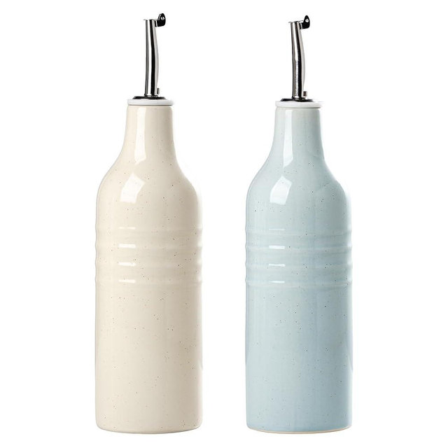 famiware Jupiter 16oz Ceramic Olive Oil Dispenser Bottle, Olive Oil and Vinegar Dispenser Bottle Set of 2 with Stainless Steel Pourers, Suitable for Storage Vinegar, Light Blue & Vanilla White