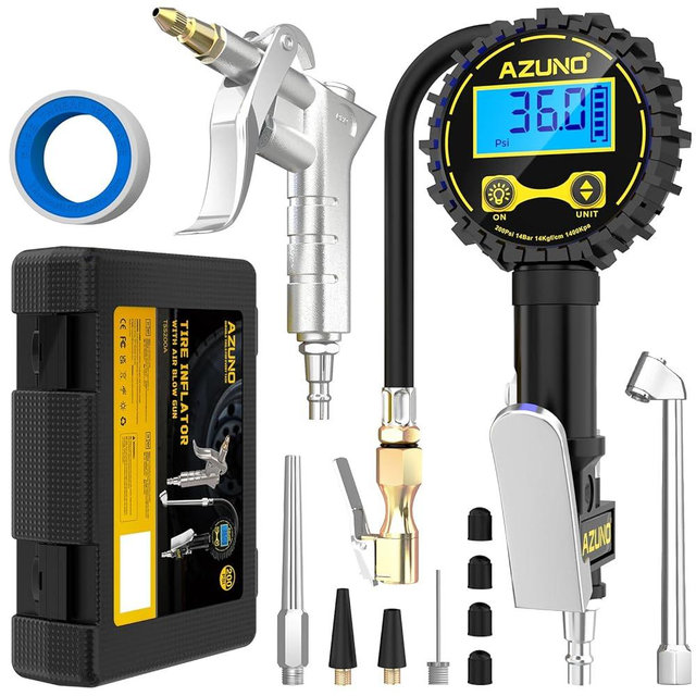 Tire Pressure Gauge, 3-in-1 Digital Tire Inflator with Air Blow Gun, 200PSI for Car Truck Motorcycle, with LED Screen, 4 Units for Air Compressor (1/4" NPT)