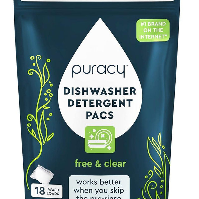 Puracy Dishwasher Pods, 18 Count, Natural Dishwasher Detergent, Free & Clear Enzyme-Powered Automatic Dishwasher Pod, Spot and Residue-Free Dish Tabs, 2-in-1 Dishwasher Soap and Rinse Aid