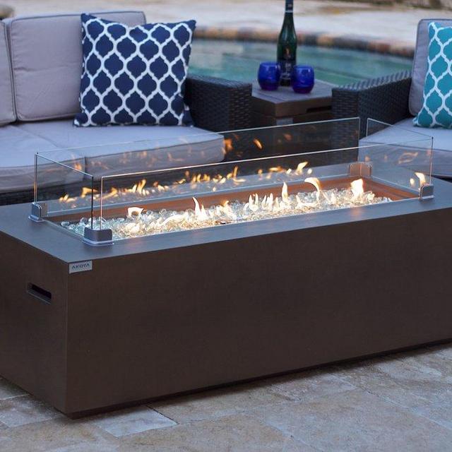 60" Rectangular Outdoor Propane Gas Fire Pit Table in Brown