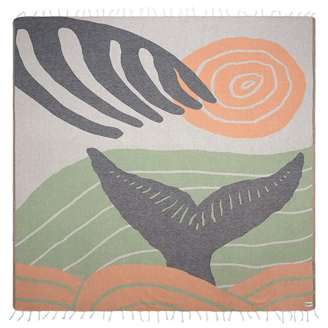 Sand Cloud Extra Large Turkish Beach Towel - Sand Free - 100% Organic Turkish Cotton Yarn - Quick Dry Towel for Beach, Picnic, Blanket or Bath - As Seen on Shark Tank - Marine Life (Whale Fin)