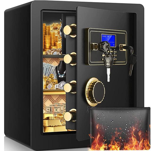 2.12 Cub Safe Box Fireproof Waterproof, Security Home Safe with Fireproof Document Bag, Large Fireproof Safe Box for Home with Inner Cabinet and LCD Display, Safe Box for Money Jewelry Documents