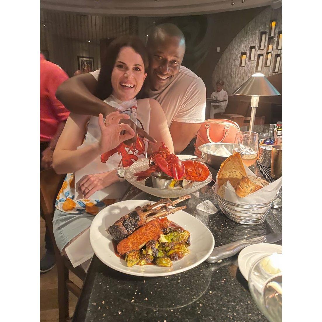 Amos convinced me to try lobster for the first time!