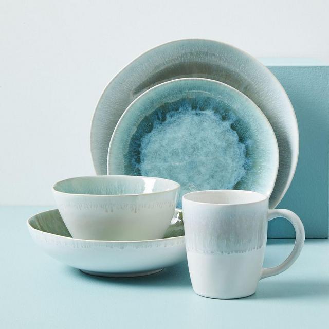 Reactive Glaze Dinnerware, Set of 20, Dusty Mint