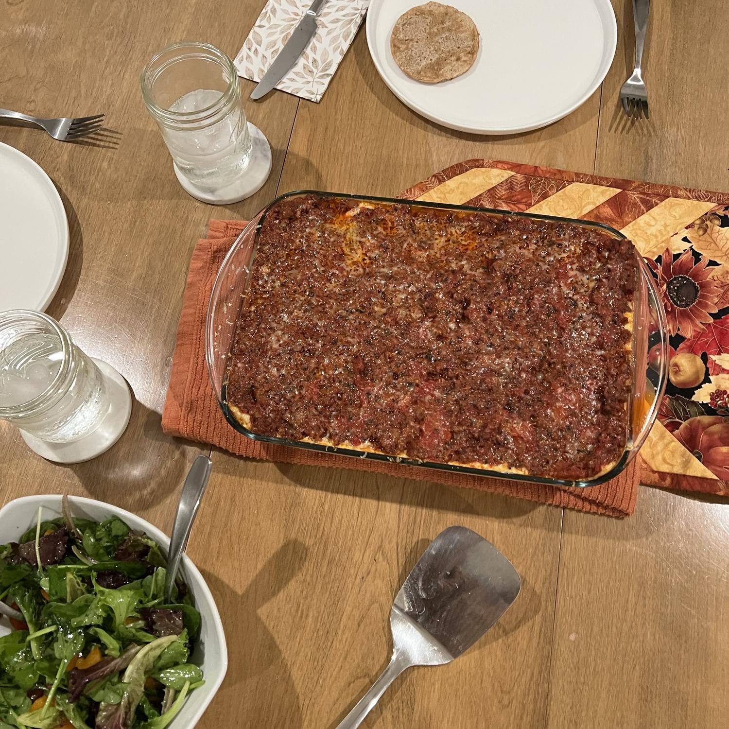 Nov. 16th, 2023. Lasagna - the first meal we cooked together. After this dinner I was sold - Sam Mallow forever and ever!!!!!