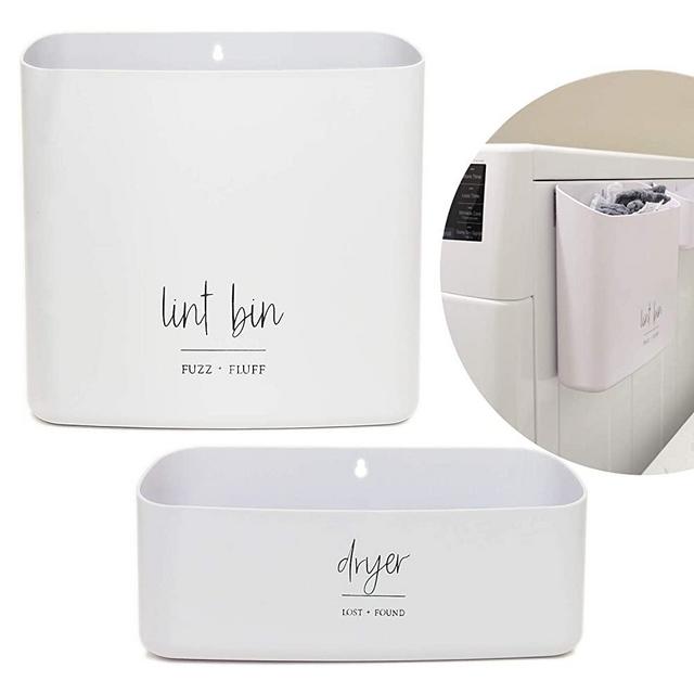 Magnetic Lint Bin for Laundry Room Organization and Storage (2 Piece Set) | Waste Holder and Storage Decor | Saves Space with Magnet Mount onto Dryer or Wall Mount Options