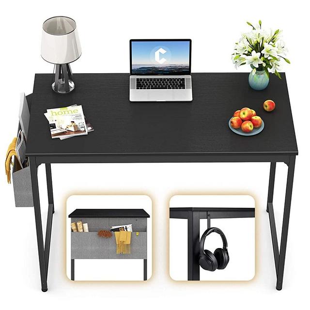 CubiCubi Computer Desk 40" Study Writing Table for Home Office, Modern Simple Style PC Desk, Black Metal Frame, Black