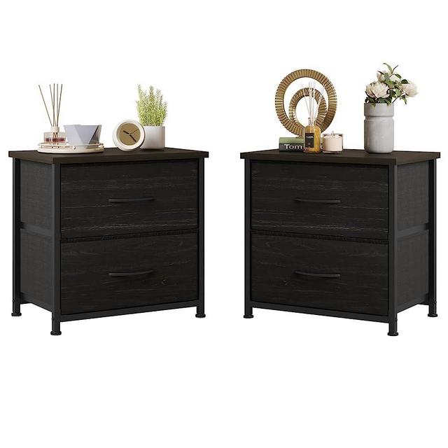 LUMTOK Nightstand Set of 2 with Drawer, 2 Drawers Dresser for Bedroom, Small Night Stand and Dressers Sets with 2 Fabric Drawers, End Table with Drawer for Living Room - Black Wood Veins (2PCS)