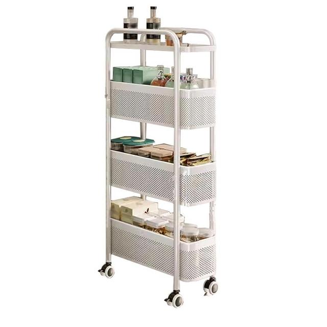 Kitchen Carts on Wheels with Storage for Small Spaces, Good Load-bearing Capacity Easy to Move Deep Storage Baskets, Storage Cart, for Family, Kitchen(White)