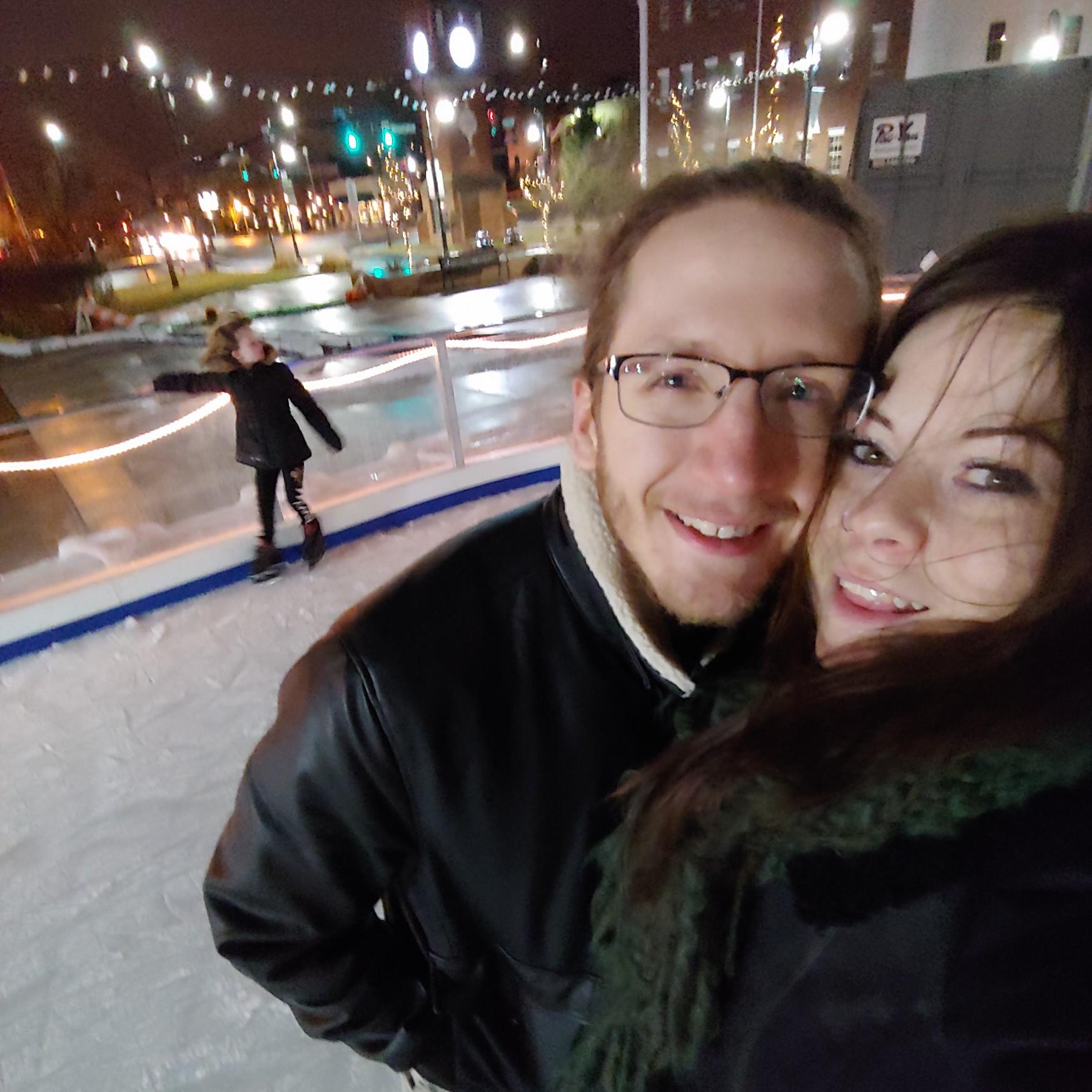Ice Skating in downtown Cuyahoga Falls, Ohio.
Hannah tried to keep the date a secret but failed miserably by accidentally telling jamie exactly what they'd be...