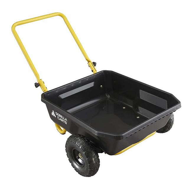 Gorilla Carts GCR-4 4 Cu. Ft, 300-pound Capacity, Poly Yard Cart, Black/Yellow
